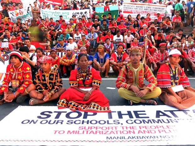As hundreds of thousands of UP student activists have done in decades, the Lumad sit in front of Palma Hall for a protest action.