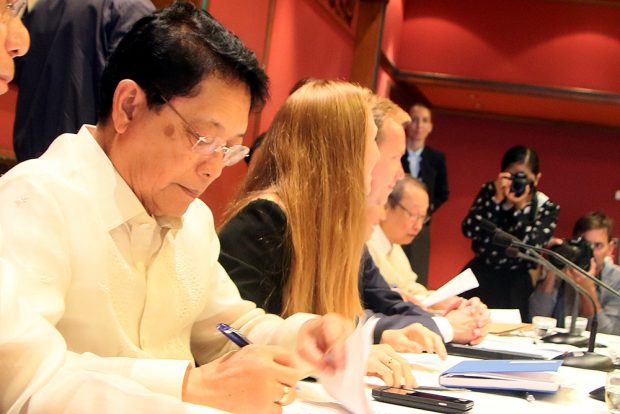 Secretary Silvestre Bello III at the closing ceremony of the first rounds of formal talks between the GRP and the NDFP. (Photo by Jon Bustamante)