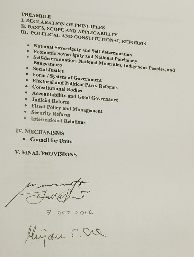 Approved outline for Political and Constitutional Reforms agenda.